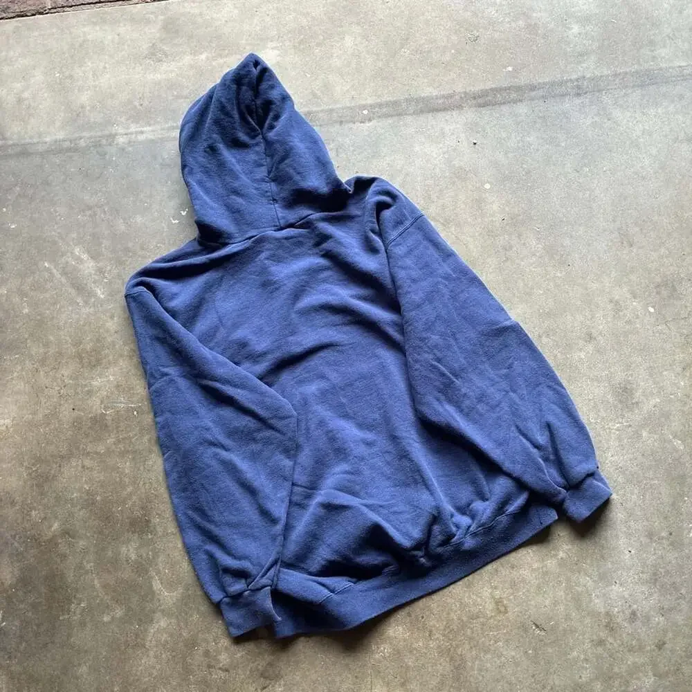 Vintage 90s Nike Blue Embroidered Mini Swoosh Hoodie Made in USA